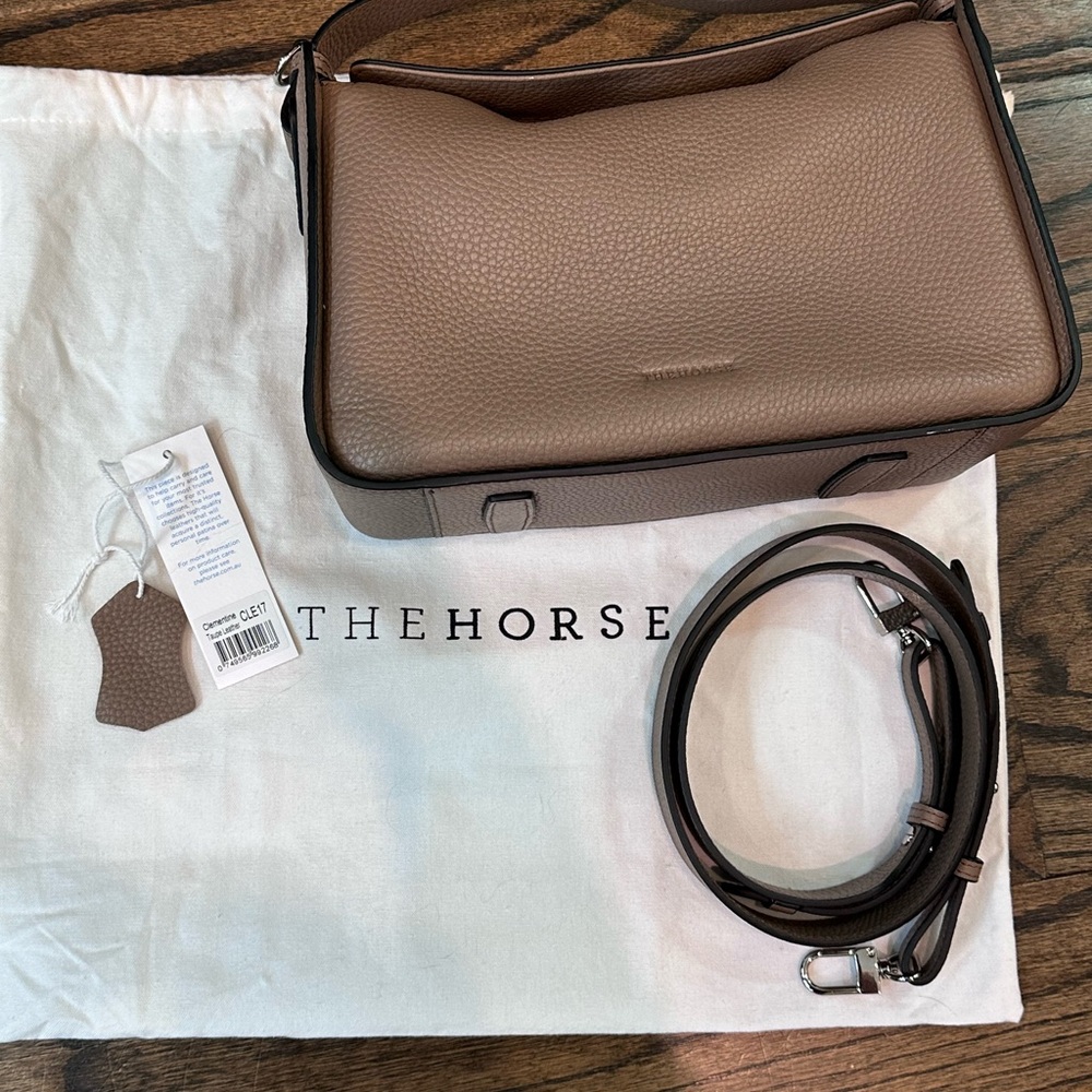The Horse Taupe Pebbled Leather Shoulder Bag with Detachable Strap
